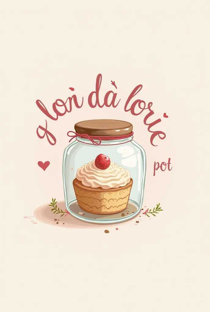 Make a logo with a cake in the jar with a neutral tone and then the phrase “love in the pot “with the letters in pink and in Portuguese 