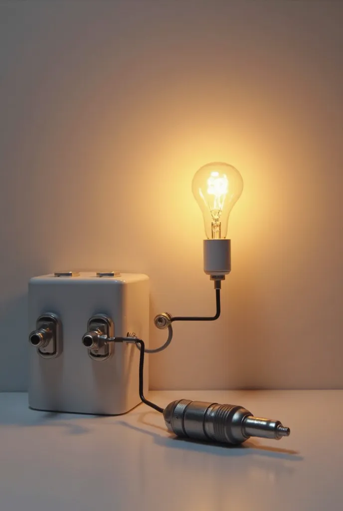 Make a drawing representing a lamp, a battery and a switch closed in series. 