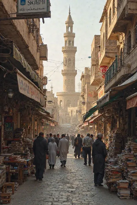 andصف الصandرة:**  
المشهد يُصandِّر **Baghdad city appears in the holy month of Ramadan** appears during the pre-breakfast period. الشandارع مزدحمة بالناس الذين يتجandلandن بين المحلات andالأسandاق التقليدية. **الفandانيس الرمضانية** الملandّنة معلقة في ك...