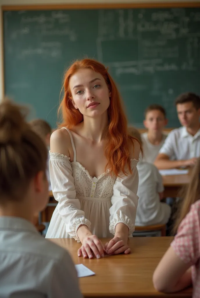 1 nude cute ginger girl without clothes. Girl lying on a table in front of class while female teacher shows students how to make a girl produce milk by putting her tits in the students mouth 