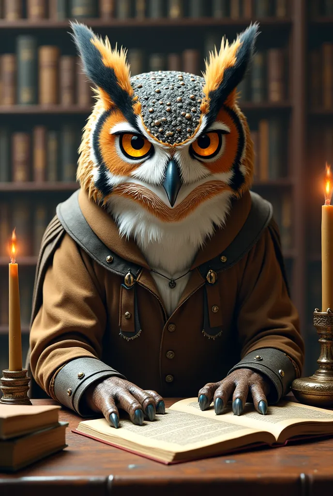 A human teacher with an owl head