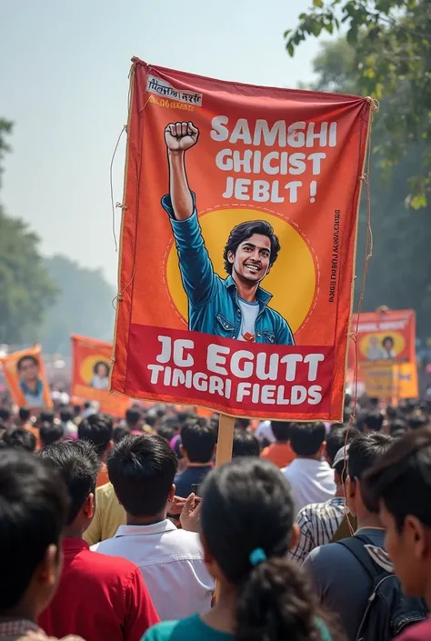 On a banner or placard protesting to announce the results of RRB JE CBT 1