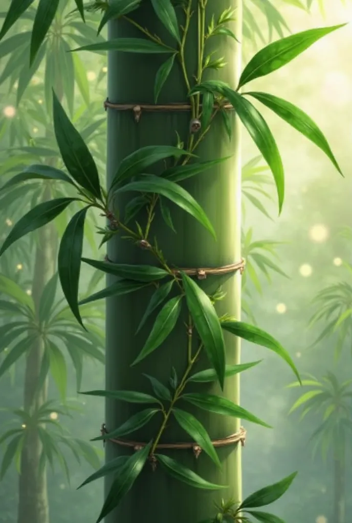 create a bamboo trunk. On the trunk there are beautifully shaped leaves. graceful. Natural