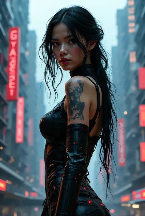 Sexy girl in a cyberpunk world 