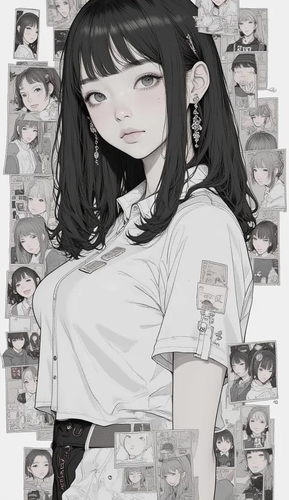 A collage summarizing Japanese manga、Taiyo Matsumoto 、 manga frame split、 comic cover、high school girl volleyball manga、volleyball uniform、black hair shortcut、full bangs、 Bold Composition 、black and white、 screen tones 、