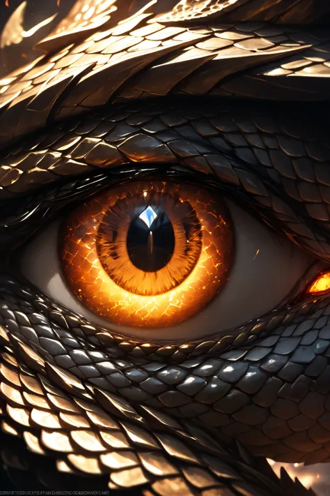 masterpiece,best quality,8k,デジタルアート,Dragon profile,((close-up dragon's eye:1.5)),the eye looks viewers,from below,very angry expression of dragon's eye,open mouth,fire came out from the mouth,(snake scale skin and texture),[[[rusted gold plates]]],fantasy ...