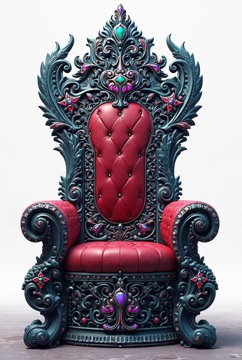 A majestic, ornate throne chair adorned with vibrant,  that evoke a sense of mystique and luxury,white background.