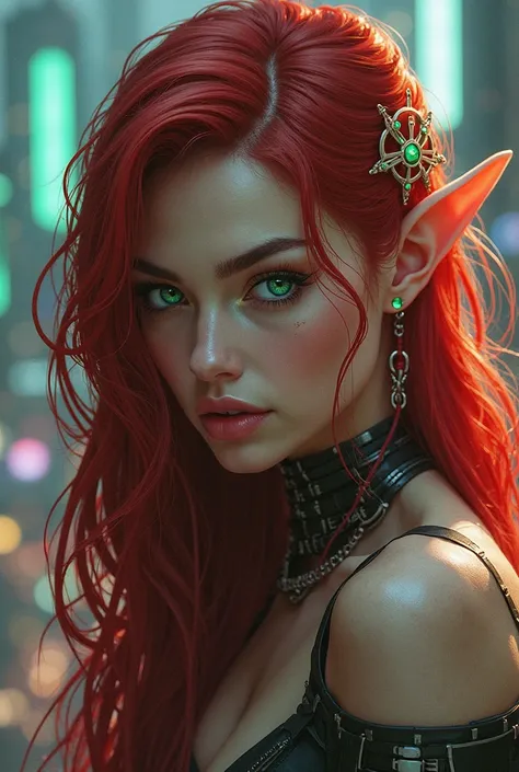 Sexy Very pretty elf girl in the cyberpunk redhead world