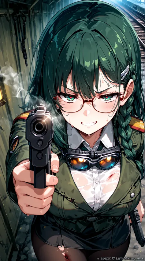 (masterpiece, highest quality), (very detailed, highest quality, official art, beautiful and aesthetic: 1.2), 1 Girl, Girl Firing Handgun,1 Handgun, (GLOCK17 3rd Generation),(Aiming:1.2),(Handgun Detail:1.5), bulletproof suit, (turn towards the viewer), sy...