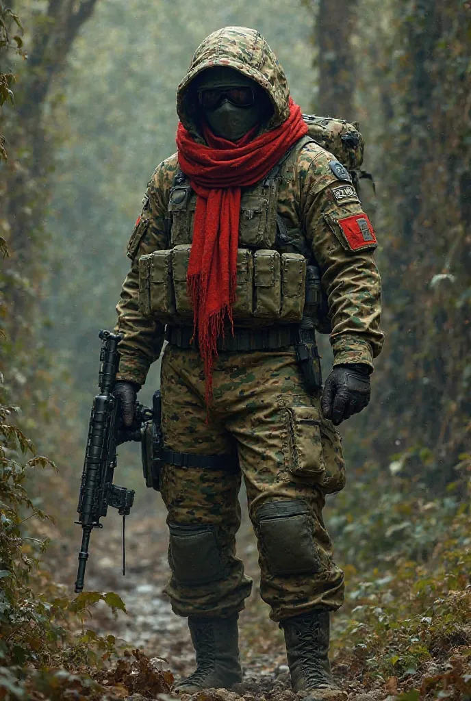 Tenue camouflé avec couleur rouge 