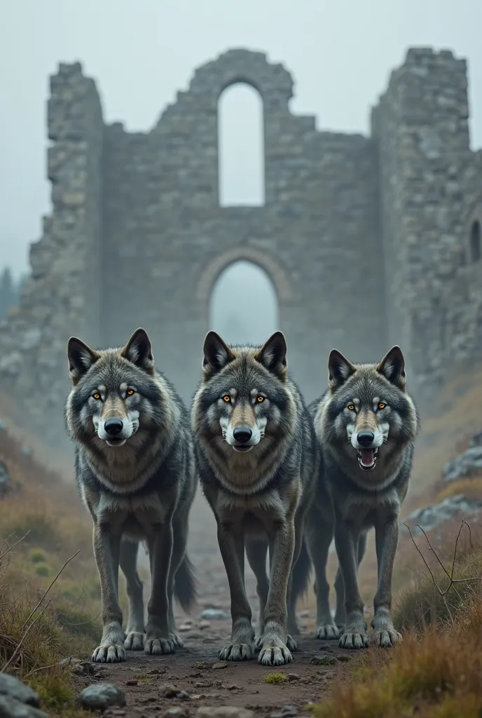 Wolves of Hadrian's Wall. A group of direwolves howls in front of the remains of Hadrian's Wall.