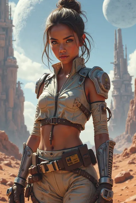 Full body photo of a 20 year old girl in Star Wars style.