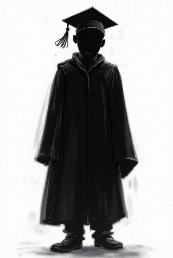 Graduant man with cap and coat black and white silloute,full size , artistic ,sketchy ,cartoonish in white background