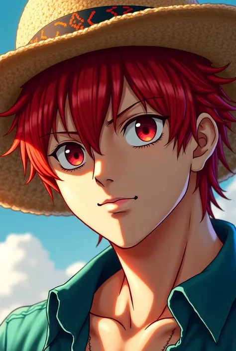 Red anime man with straw hat