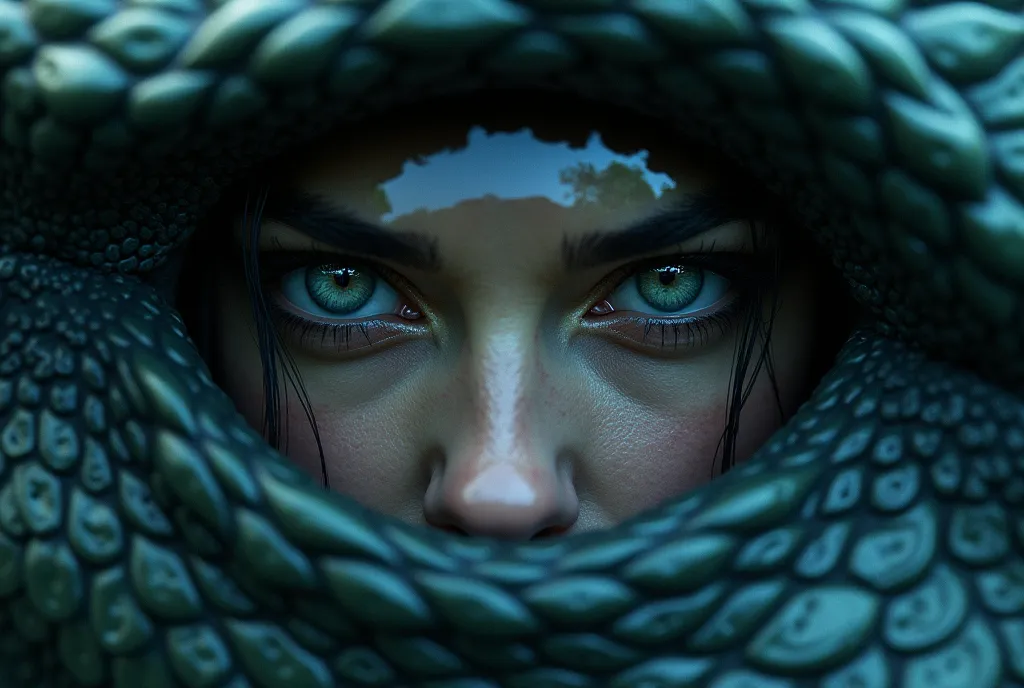 woman image on dragon eye pupil, detailed portrait, realistic, photorealistic, masterpiece, 8K, ultra-detailed,dramatic lighting,fantasy,dark,moody,cinematic,dramatic pose,enchanting,mystical,ethereal,digital art