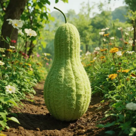 gourd Luffa sponge in garden, masterpiece, best quality, detailed, high resolution, photorealistic