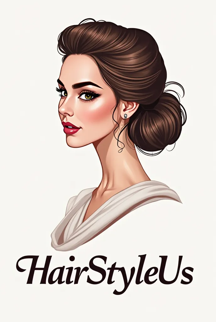 Give "HairStyleUs" logo features a beautifully stylish girl in a side pose with an elegant hair bun, exuding sophistication and charm. Her facial features are well-defined, enhancing her stunning appearance. Below the image, the brand name "HairStyleUs" is...