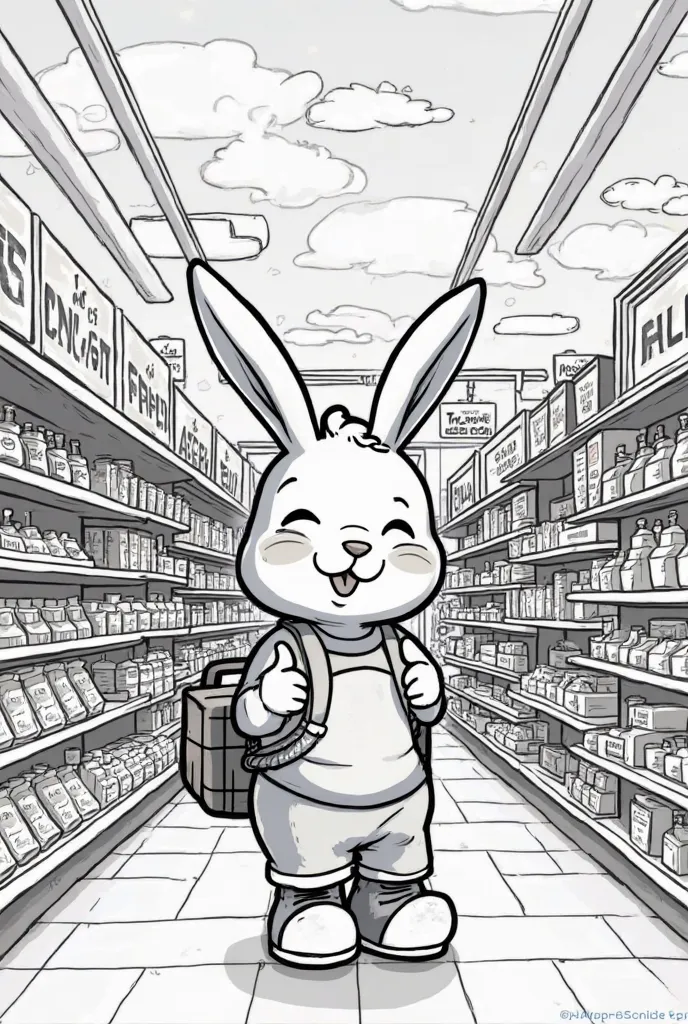 le lapin qui fait les courses dans le magasin  images  il fait beau , dessin claires et simple à clolorier
