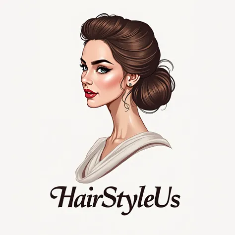 Give "HairStyleUs" logo features a beautifully stylish girl in a side pose with an elegant hair bun, exuding sophistication and charm. Her facial features are well-defined, enhancing her stunning appearance. Below the image, the brand name "HairStyleUs" is...