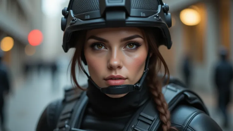 (best quality,4k,highres,masterpiece:1.2),ultra-detailed,realistic:1.37, photorealistic of

A hyper-detailed close-up, front-facing full-face shot of a female SWAT officer in tactical gear, preparing for a raid. Her lips are pressed together in a serious e...