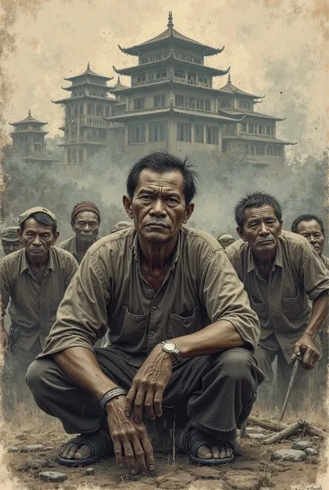 Illustration of the feudal era Vietnamese people subjected to extreme exploitation under the yoke of the Luong housing estate.