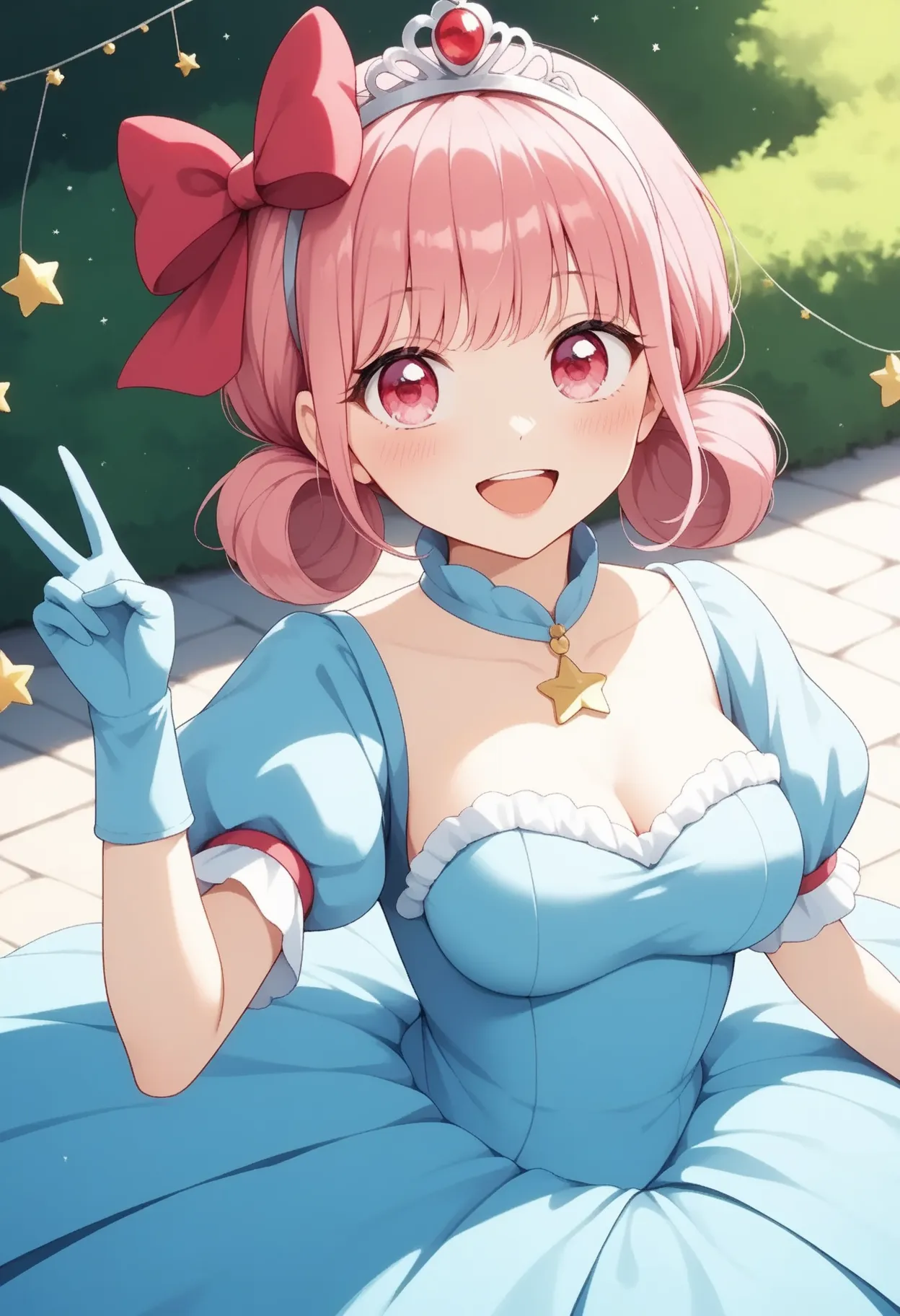 source anime, {{{2d cel anime}}}, {{{chono hina}}}, 1girl, pink hair, pink eyes, hair bun, open mouth, looking at viewer, double bun, blush, ((medium breasts)), {{{smile}}}, {{{solo}}}, {{{{masterpiece}}}}, {{{best quality}}}, {{{high quality}}}, {{{prince...