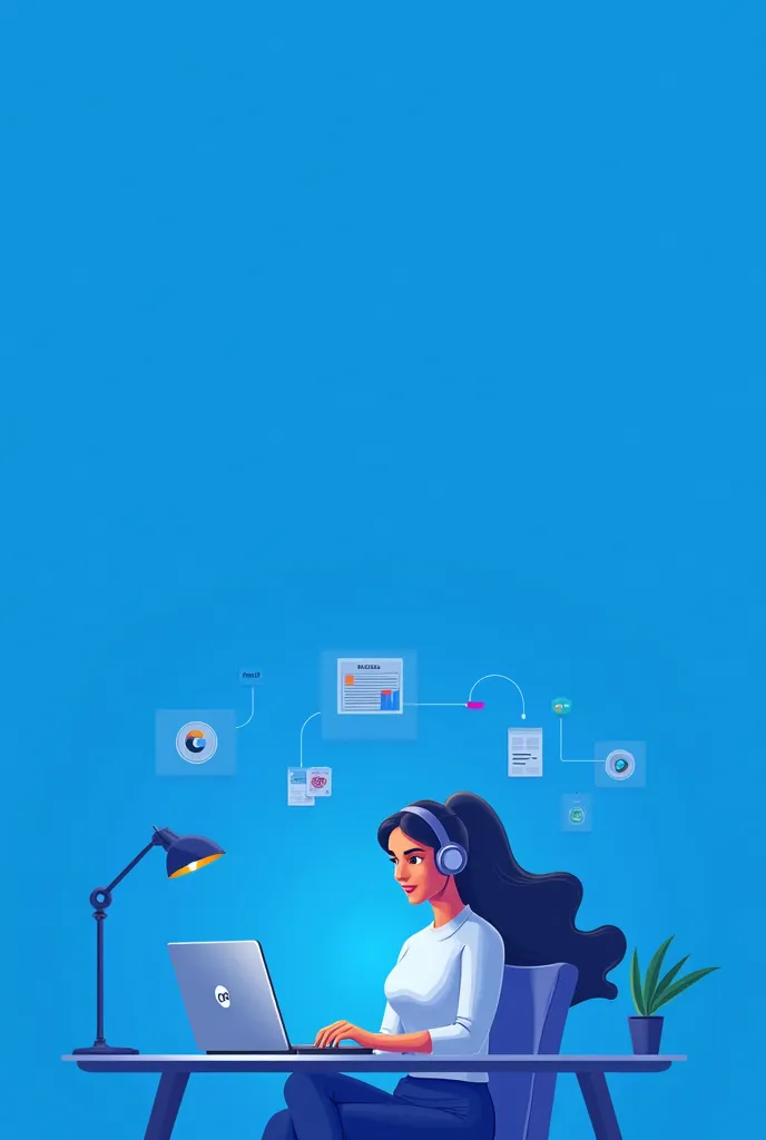 Create a poster with the word "GEE" and subtitles "your one stop freelancing solution" in English with a person using computer blue background