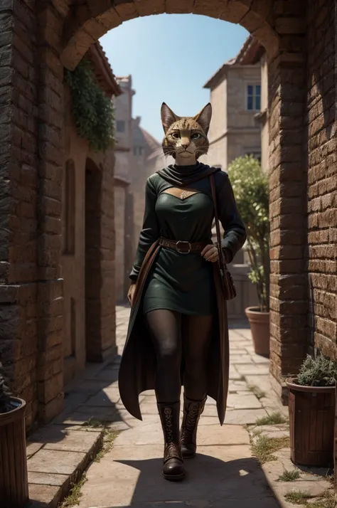 Tabaxi female with black fur and dark green eyes wearing dark thieves clothes.