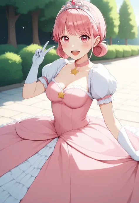 source anime, {{{2d cel anime}}}, {{{chono hina}}}, 1girl, solo, pink hair, pink eyes, hair bun, open mouth, looking at viewer, double bun, blush, ((medium breasts)), {{{smile}}}, {{{solo}}}, {{{{masterpiece}}}}, {{{best quality}}}, {{{high quality}}}, {{{...