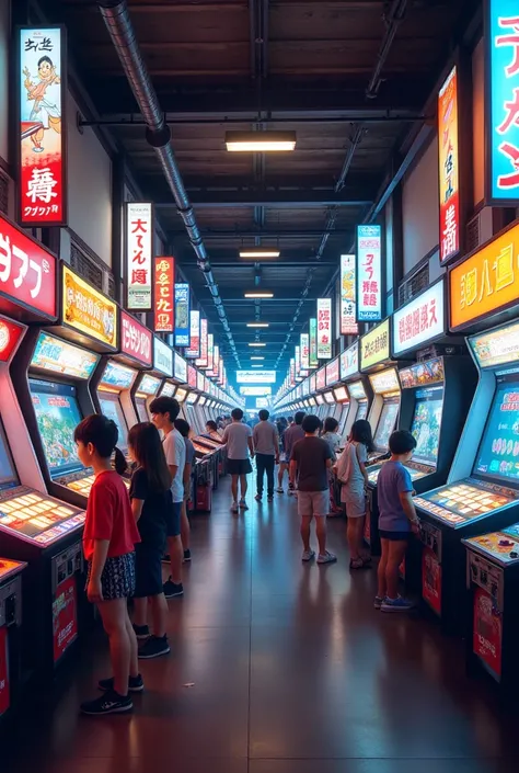 Photo réaliste d’une grande salle d’arcade au Japon 