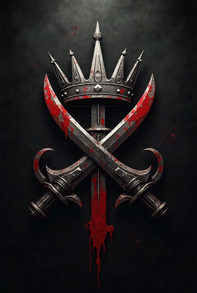 Design a logo with a 5-pointed crown, bloody knife crossed at the top with an overturned beer mug