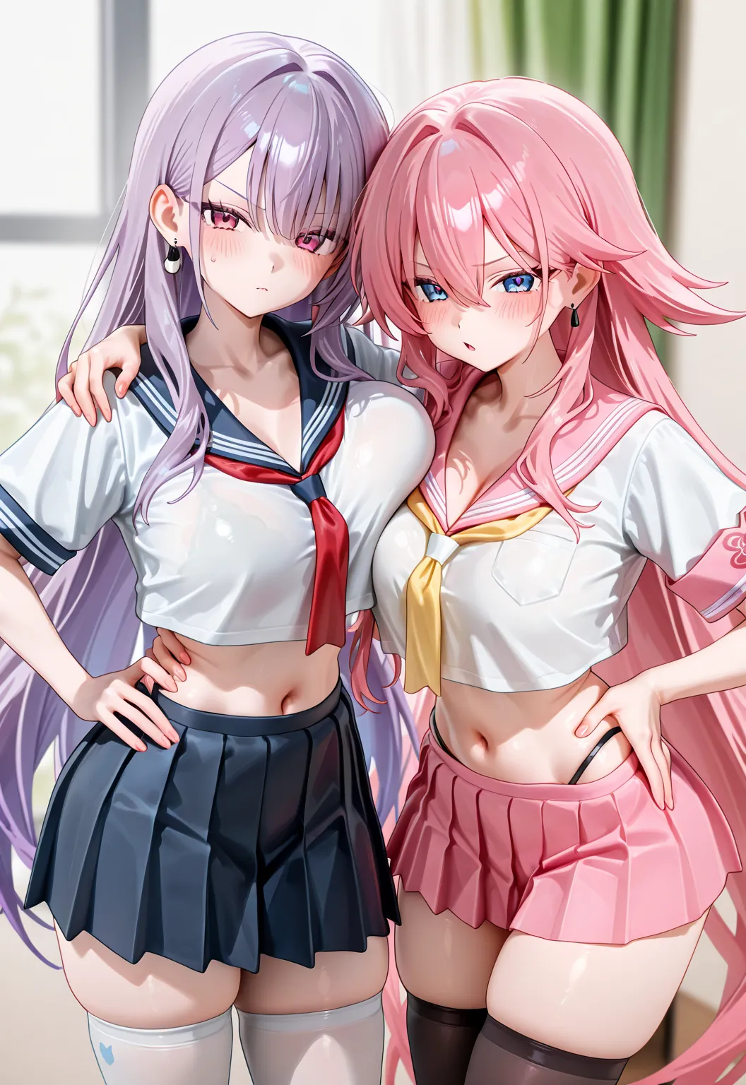 2 girls completely naked、 accurate human body structure 、8k,masterpiece, Highest quality,  Anime Girl ,  is exquisite and beautiful, when my earlobes were fueled 、  clear _picture、  vulgar、 high school girl 、 Horny girl 、 slim body、 is embarrassing、shy、（Gi...