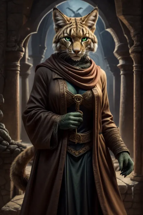 Black Tabaxi female with black fur and dark green eyes wearing dark thieves clothes.