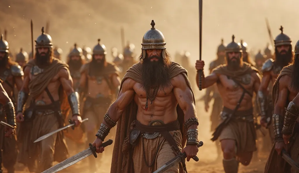 Create an ultra-realistic image of a group of ancient Israelite people fighting with swords with other ancient Persian groups, blurring the background; use a Sony Alpha 7 camera with a Sony FE 70-200mm f/2.8 GMOSS lens