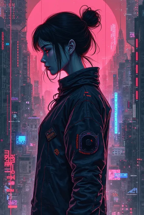 Help me to design a cool , cyberpunk, futuristic, high fashion T-shirt and front view , asian