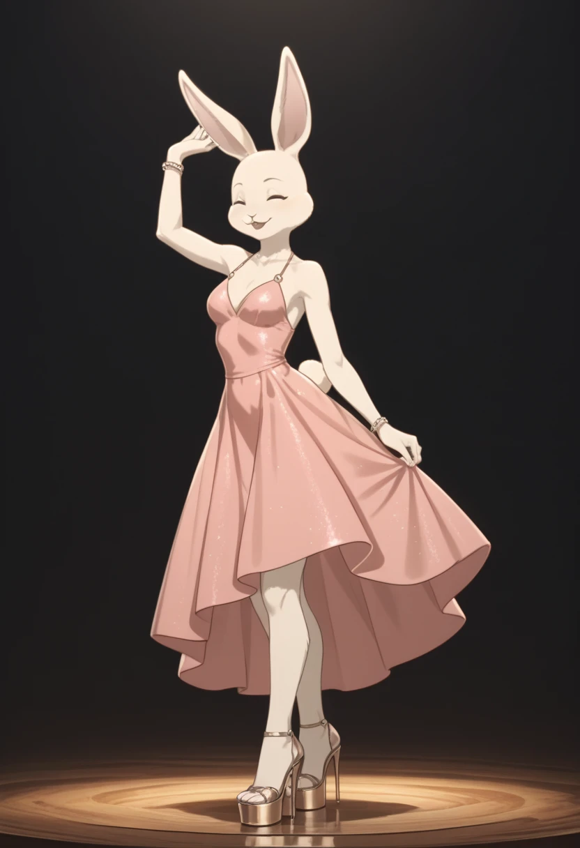 Haru,dancing,luxury dress,platform heels,full body,anthro,furry,rabbit girl,