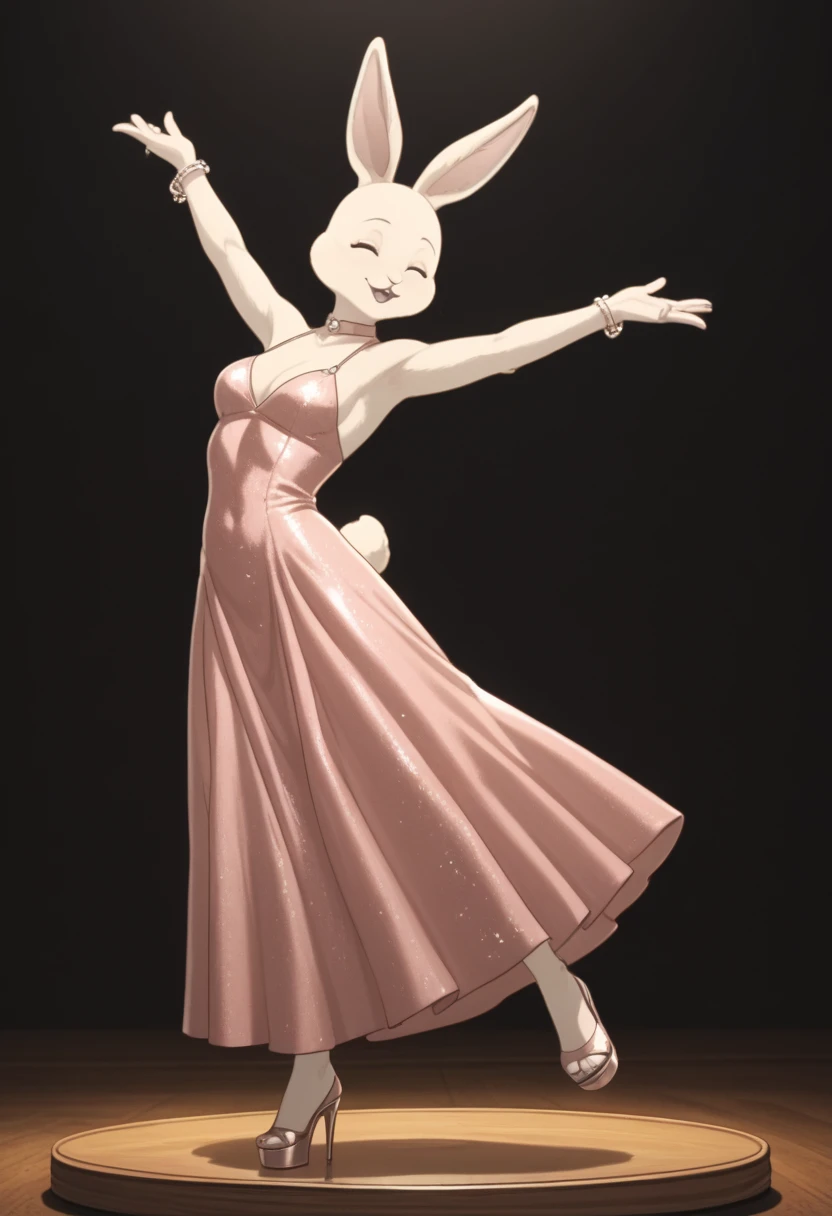 Haru,dancing,luxury dress,platform heels,full body,anthro,furry,rabbit girl,