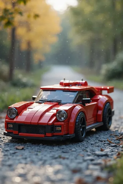 A Lego car in a very realistic photo 