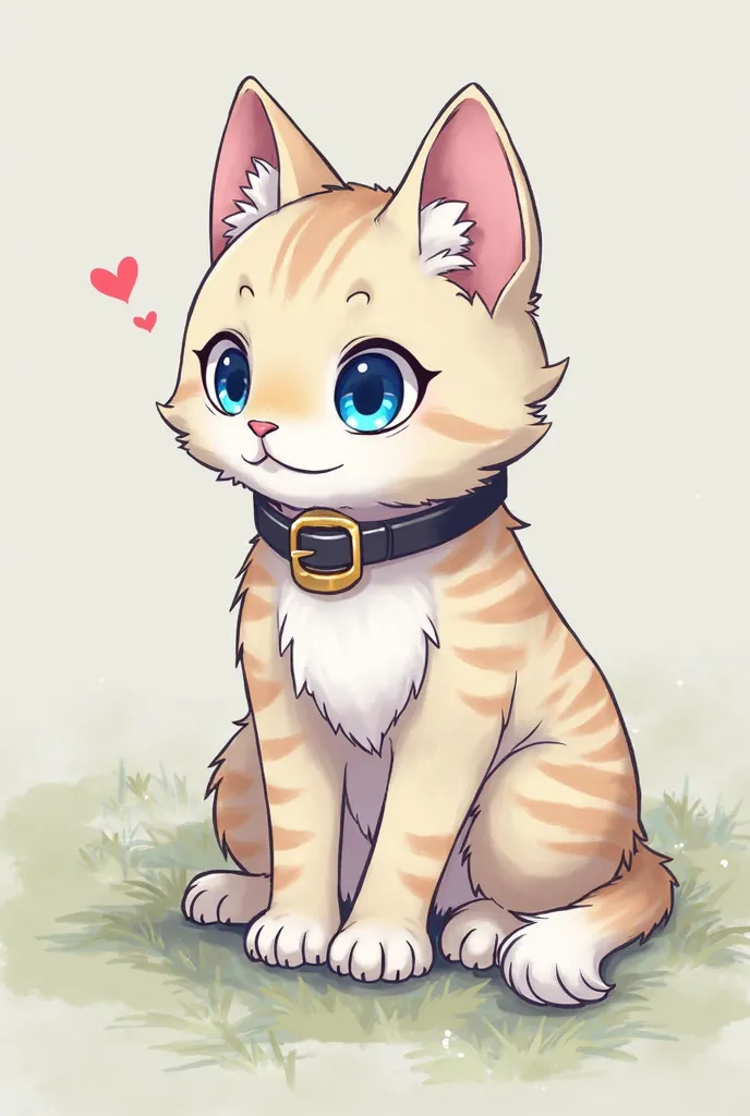 Anime cat with blue eyes and a collar sitting on the ground, and Kamagurka's pastels, pixiv,  furry art , cute Anime catgirl, Anime catgirl, catgirl, pov  furry art ,  cute female orc mini style ,  furry claws perspective art, Anime cat,  furry art !!!,  v...