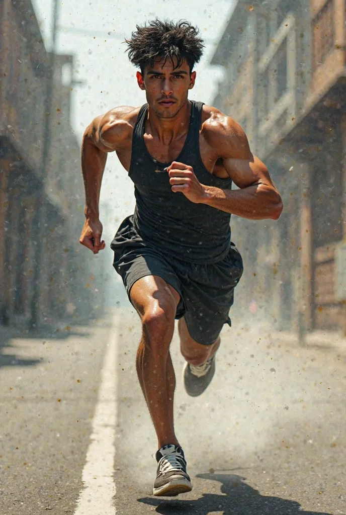 Short-haired dark-haired man running
