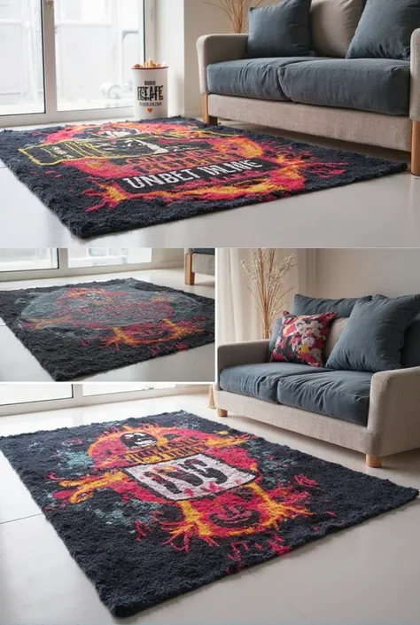 Picture of our Product T-shirt Rug
Give me 3 pictures but different Angles
And the products packaging