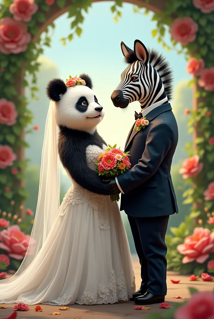 Panda bear wedding dress and zebra groom dress 