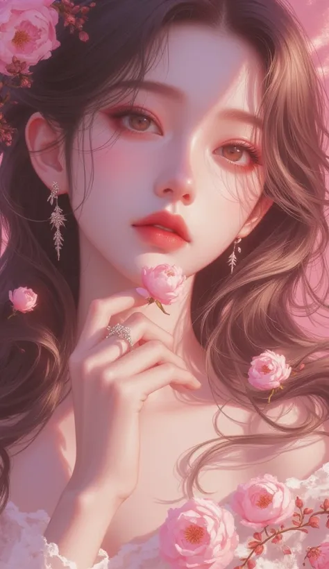 (masterpiece,high quality,Mirror-like,cinematic experience,very well detailed),8k, wallpaper,(桜の華と女性による、Illustration of transience and beauty:2.0),(pink-themed illustration by cherry blossoms and women:2.0),( vector art:2.0)