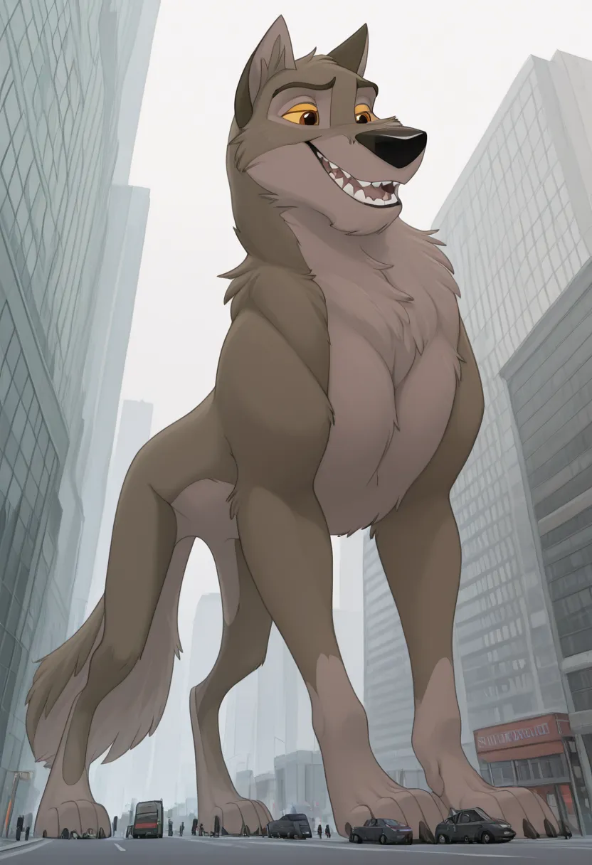  Masterpiece ,Best quality,amazing quality,
 solo, a male,  man, White, wolfdog,  walks along the streets of the city, building at paw level,  150 meters of macro, -sized, , Giant, wicked, high face detail, high body detail, 4k quality, Ultra high definiti...