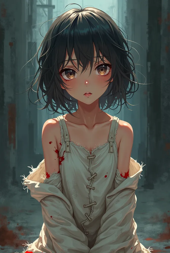 An anime-style girl with her clothes torn 