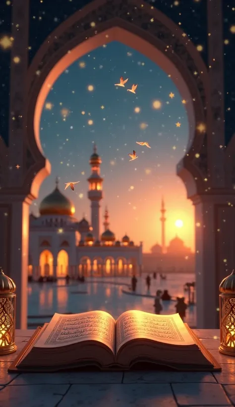 Here are some high-quality animated Islamic image prompts for YouTube Shorts:

1. Animated Mosque & Sunset Scene

"A beautifully animated scene of a grand mosque with golden domes, as the sun sets in the background, casting a peaceful glow with birds flyin...