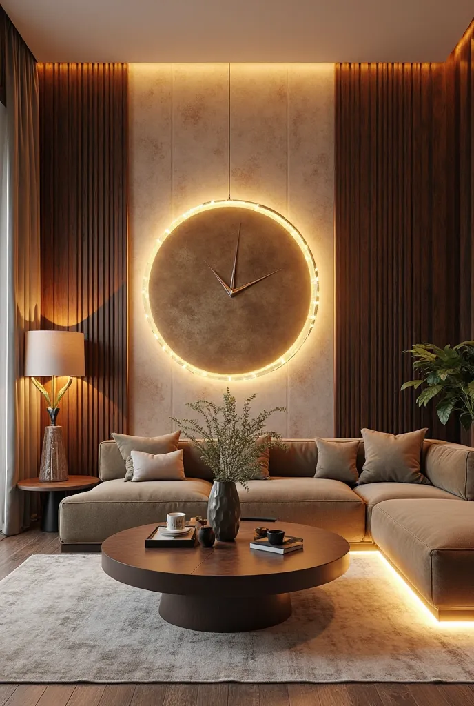 modern art deco style living room interior design , Artistic ,  interior view  , a well-designed masterpiece, What ring lamp , Light brightness ,  Construction Daily , Award-winning contemporary, contemporary masterpiece