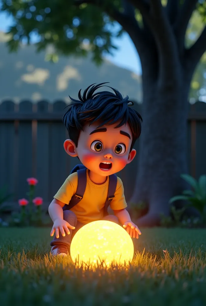 After a long day at school, Gian walked home, excited to play. But just as he reached his back yard, something caught his eye and shock with a strange, glowing rock near the tree!