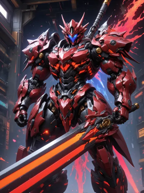 1jxzs1, red fire huo armor, fluxmecha, Mechanical Body ,Heavy equipment,guns,The combat robot ,Hold the handle of a large sword,