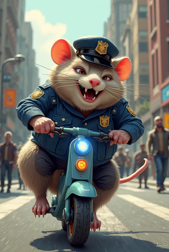 Angry fat cop rat on scooter 